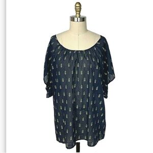 J Crew Blue Pineapple Cotton Oversized Tunic Top Sz Small Women